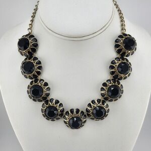 Black Statement Necklace Gold Tone Costume Jewelry Chunky Flower‎ Bib Necklace